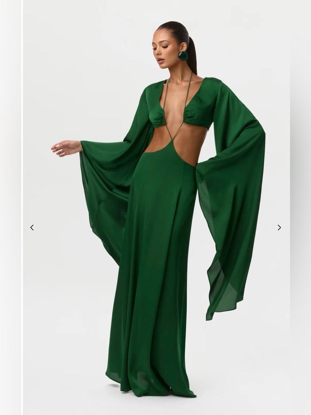 NAKED WARDROBE Elegant Green Cutout Maxi Dress